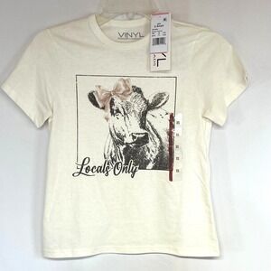 Vinyl Threads Womens Cow Graphic Tee Locals Only Off-White XXS  New